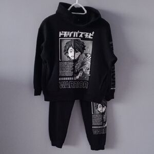 Kids Black Warrior Graphic Hoodie and Pants Set
